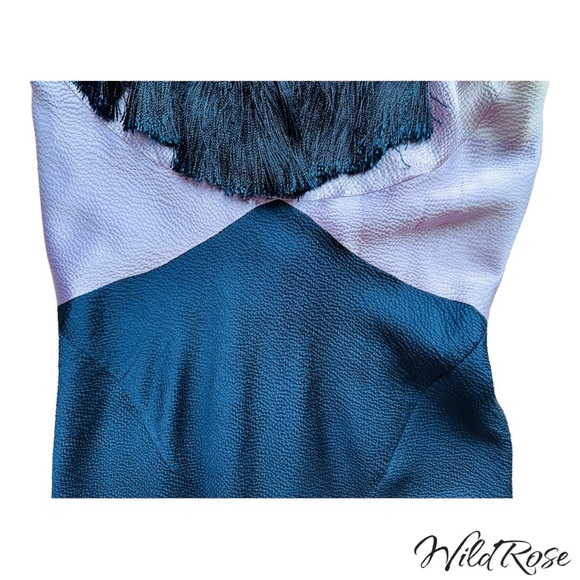 ZAC POSEN MARILYN DRESS - Lilac & Navy Blue Collared Fringe Silk Dress SZ 2 - Picture 7 of 17